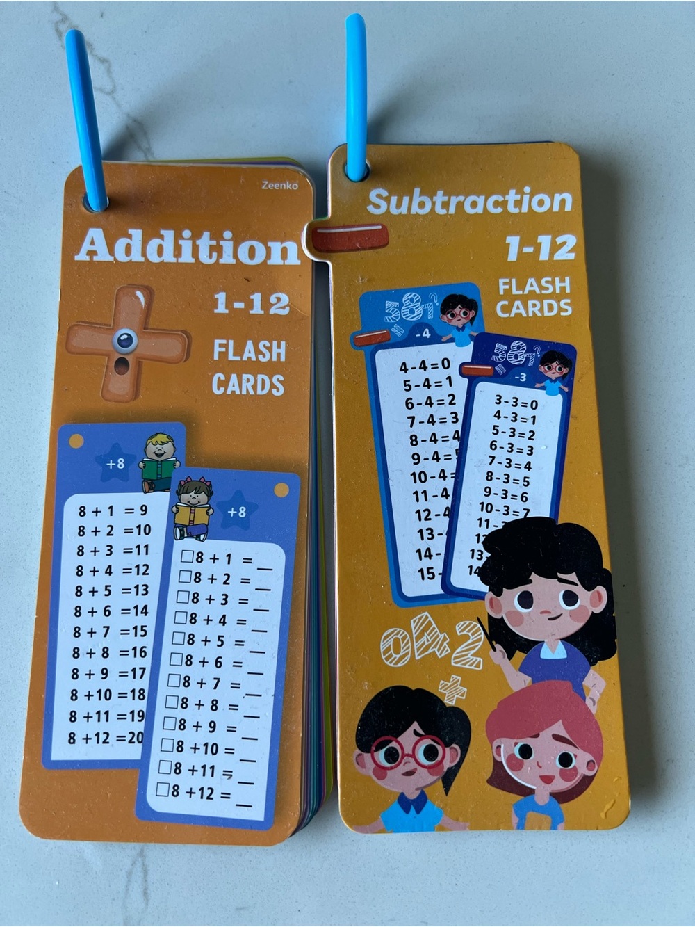 Addition & Subtraction 1-12 Flash Cards - Orange